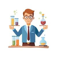 Dynamic Educator Showcasing Test Tubes in Class vector
