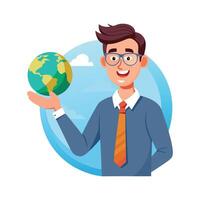Dynamic Educator Showcasing Small Globe for Learning vector