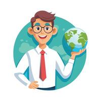 Creative Educator Highlighting Small Globe for Teaching vector