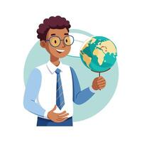 Teacher Using Small Globe for Geography Lessons vector
