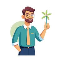 Teacher Using Small Windmill Model for Science vector