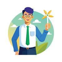 Creative Educator Highlighting Small Windmill Model for Teaching vector