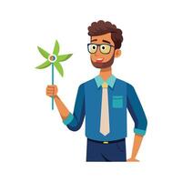 Dynamic Educator Showcasing Small Windmill Model in Class vector