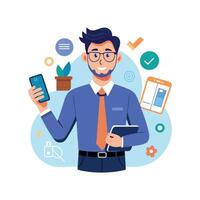 Teacher Using Smartphone for Interactive Lessons vector