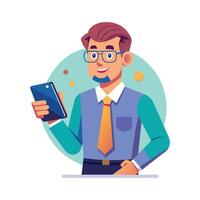 Dynamic Educator Showcasing Smartphone in Class vector
