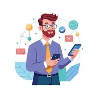 Inspiring Teacher Presenting Smartphone for Learning vector