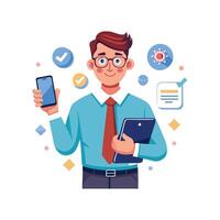 Creative Educator Highlighting Smartphone for Teaching vector