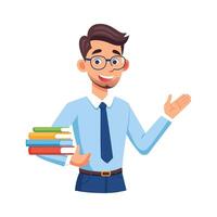 Dynamic Educator Showcasing Stack of Books for Learning vector