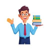 Teacher Using Stack of Books for Explaining Concepts vector
