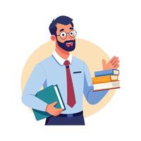 Dynamic Educator Showcasing Stack of Books for Class vector