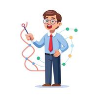 Teacher Explaining Genetics Using DNA Model vector