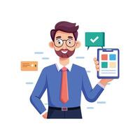 Instructor Presenting Information through Tablet vector