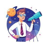 Educator Using Telescope to Explore Astronomy vector