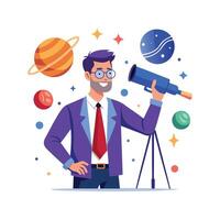 Educator Demonstrating Stargazing Techniques with Telescope vector
