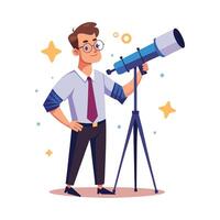 Instructor Engaging Students in Astronomy with Telescope vector