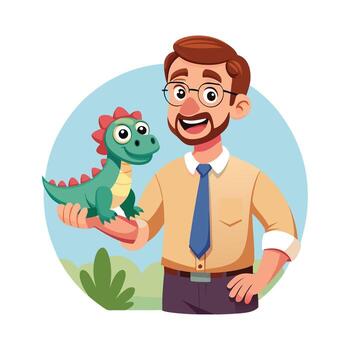 Educator Using Toy Dinosaur for Learning vector