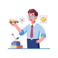 Teacher Using Toy Car for Physics Lesson vector