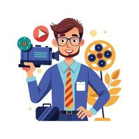 Teacher Filming Class with Camera vector