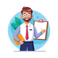 Teacher Smiling While Holding Whiteboard Marker vector
