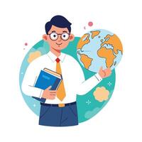 Teacher Using World Atlas for Geography Lesson vector