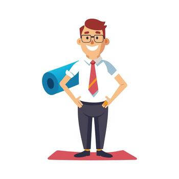 instructor utilizando yoga estera para ejercicio clase vector