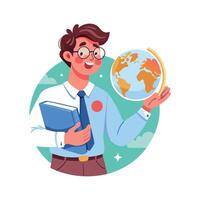 Educator Presenting World Atlas in Class vector