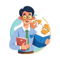 Instructor Engaging Students with World Atlas vector