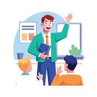Instructor Engaging Class with Raised Hand vector