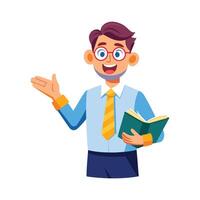 Instructor Presenting with Open Book in Hand vector