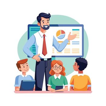 profesor revisando presentación diapositiva con clase vector