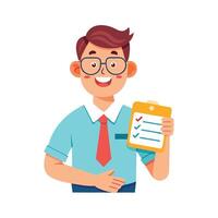 Instructor Smiling While Holding Report Card vector
