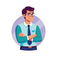 Instructor Standing with Arms Crossed in Thought vector