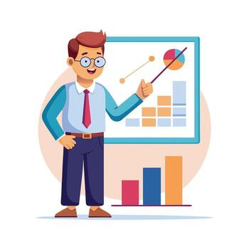 instructor utilizando puntero a explique gráfico vector