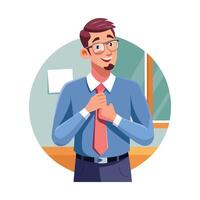 Teacher Adjusting Tie While Talking vector