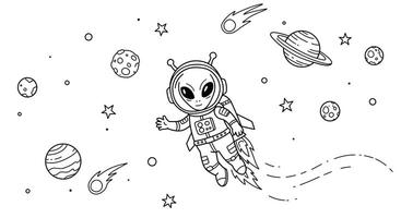 An astronaut is flying through space coloring page vector