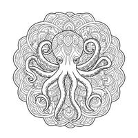 An octopus coloring page with a circular pattern vector