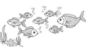 Fish swimming in the ocean coloring pages vector
