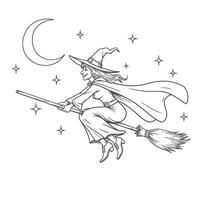 A witch flying on a broom with the moon in the background vector