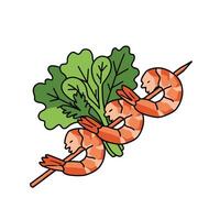 Shrimp and vegetables on a skewer vector
