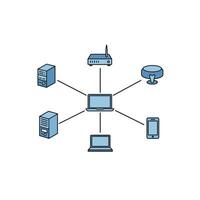 A diagram of a network of computers and devices vector