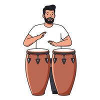 A man with a beard and a conga drum vector
