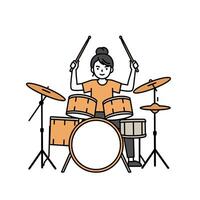 A woman playing the drums on a white background vector