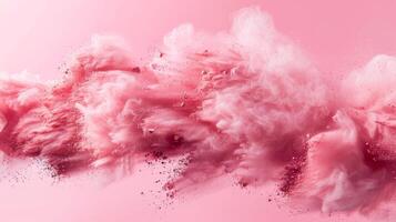 A dynamic cloud of vibrant pink powder explodes against a soft backdrop, creating an eye catching visual effect full of energy and motion. The vivid hues blend artfully. photo