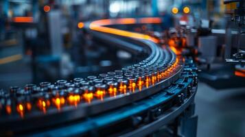 A conveyor system transports items through a high-tech factory, highlighting the role of automation and robotics in streamlining production processes for enhanced efficiency. photo