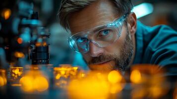 A skilled engineer inspects advanced machinery in a busy factory setting, implementing automation while prioritizing safety. The attention to detail enhances production quality. photo