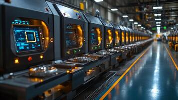 Workers operate advanced machinery in a spacious industrial workshop designed for high efficiency. photo
