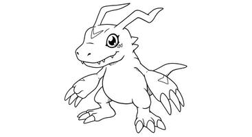 Coloring page of a Agumon a popular Digimon with its reptilian features and friendly expression vector