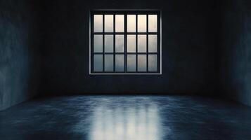 Gloomy window light illuminating the floor of a darkened room, casting a soft glow that contrasts the shadows. photo