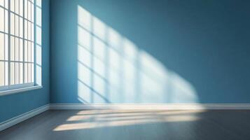 Sunlight streams through a window into an empty, peaceful room. The light patterns add an artistic touch to the simple setting. photo