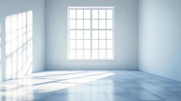 Bright empty room with sunlight streaming through the window. Minimalist space, clean design, perfect for showcasing architectural elements. photo